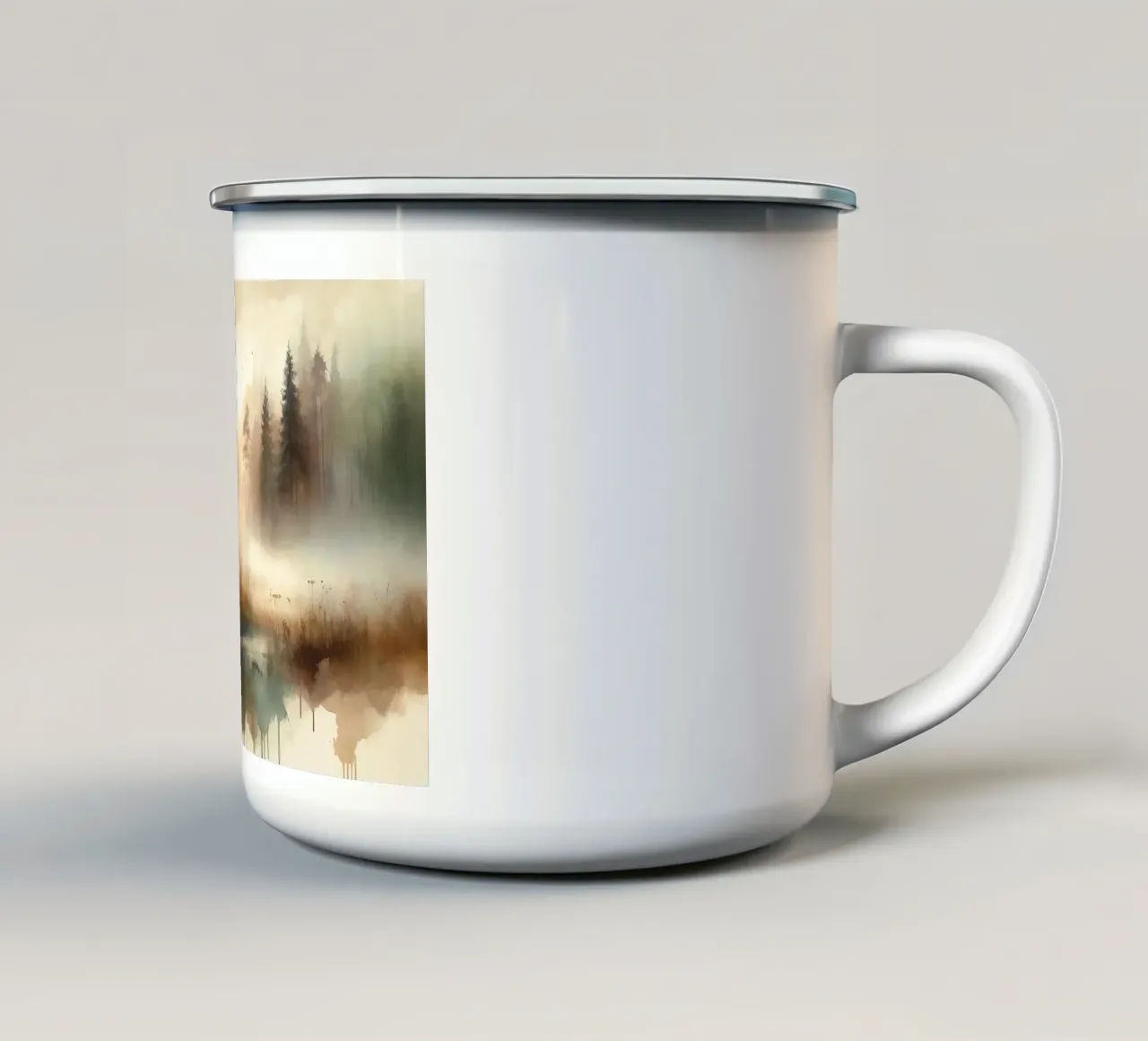 Fuga dalla foresta nebbiosa tazza in smalto da Chromatic Fusion Studio