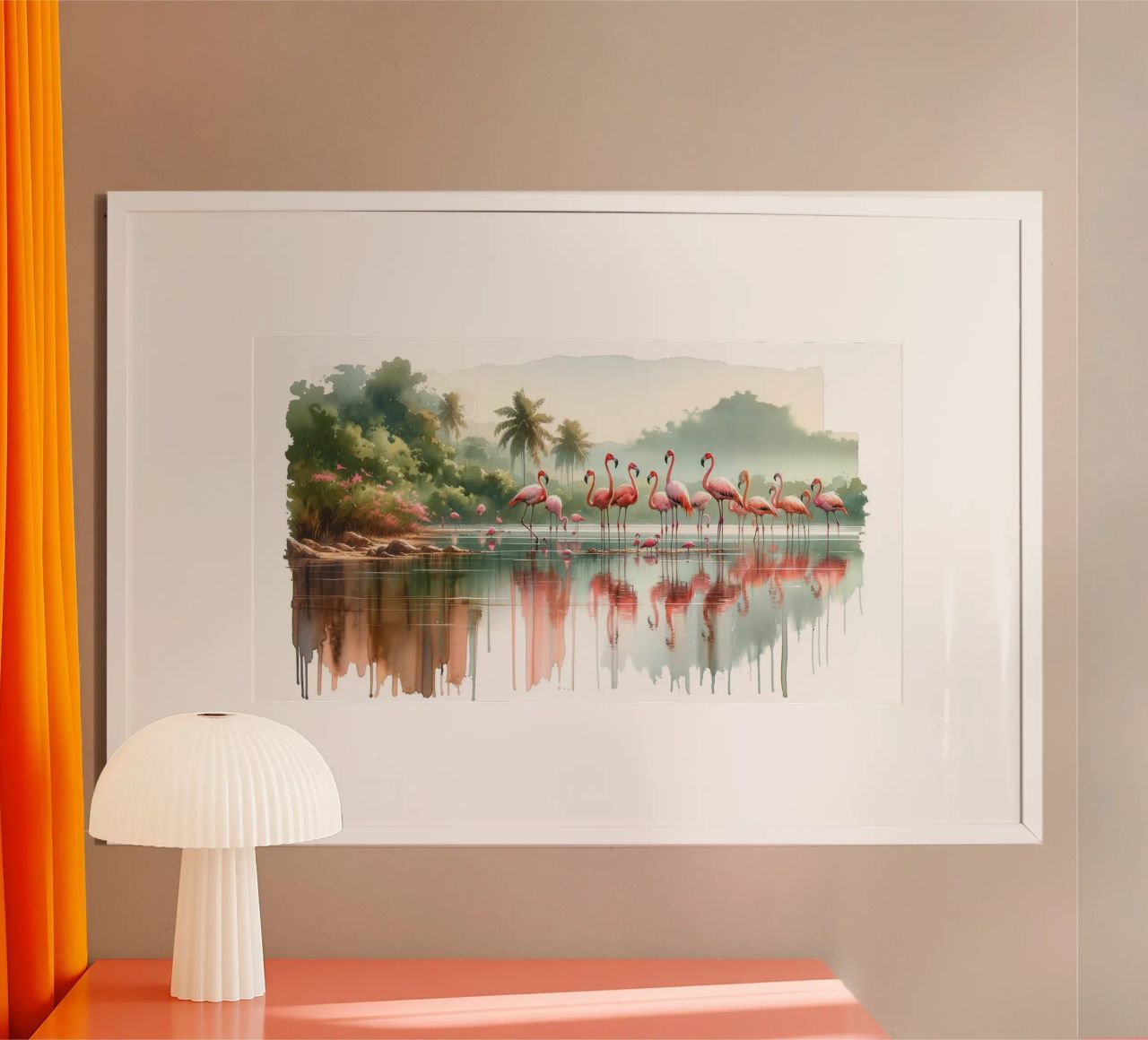 Reflets matinaux des flamants roses poster de Chromatic Fusion Studio
