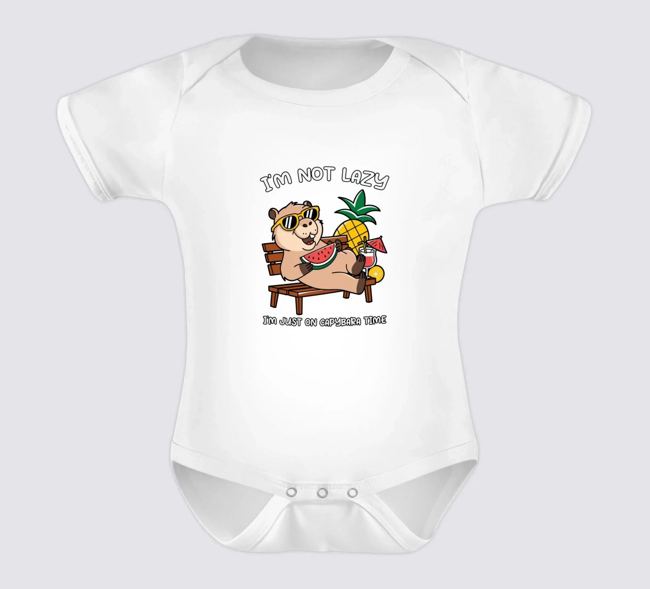 I'M NOT LAZY. I'M JUST ON CAPYBARA TIME short-sleeve baby romper by edsonramosart