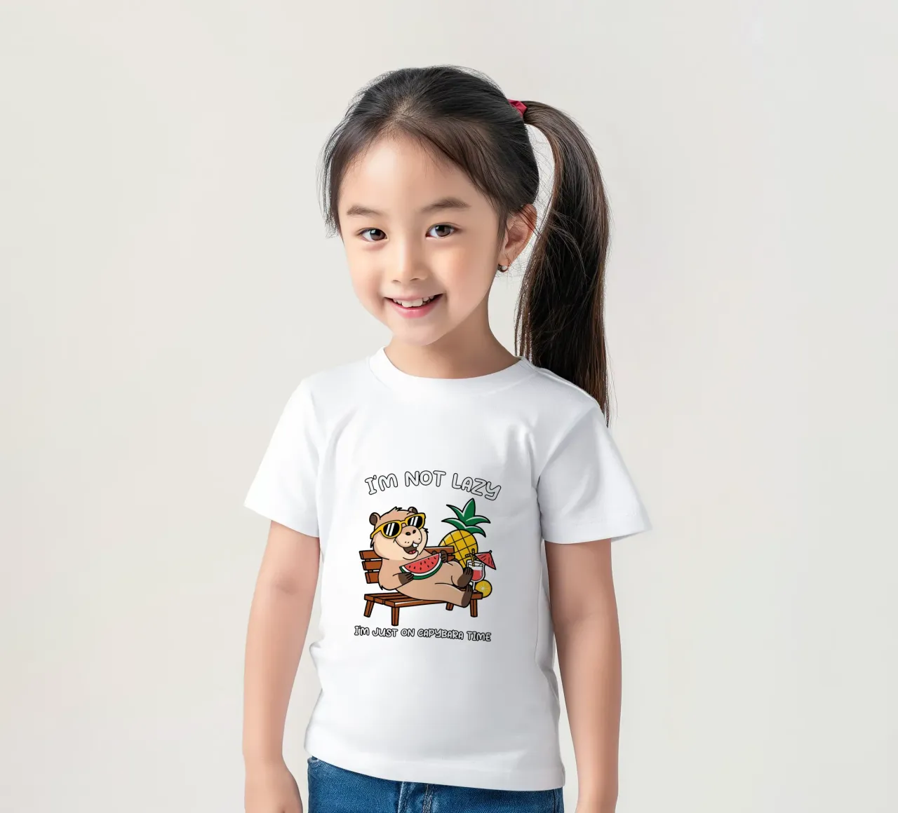 I'M NOT LAZY. I'M JUST ON CAPYBARA TIME kids t-shirt by edsonramosart