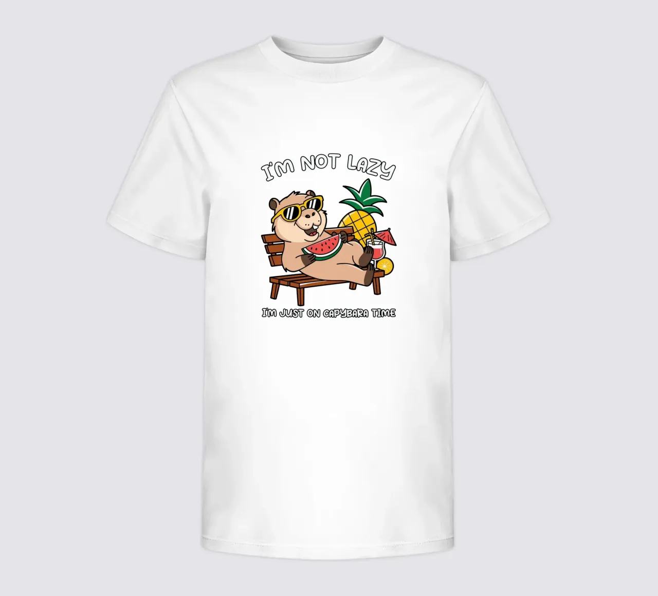 I'M NOT LAZY. I'M JUST ON CAPYBARA TIME kids t-shirt by edsonramosart