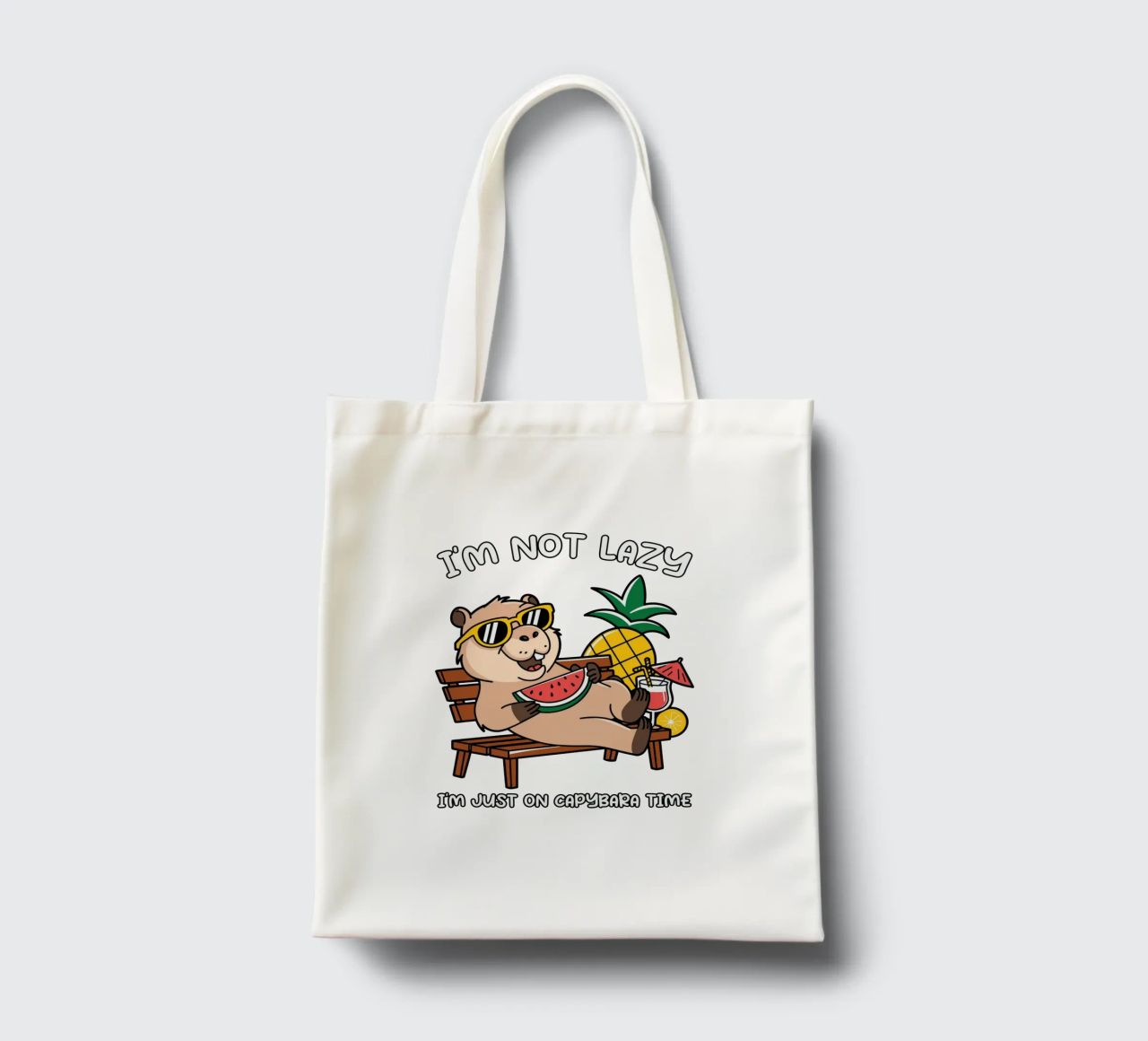I'M NOT LAZY. I'M JUST ON CAPYBARA TIME tote bag by edsonramosart
