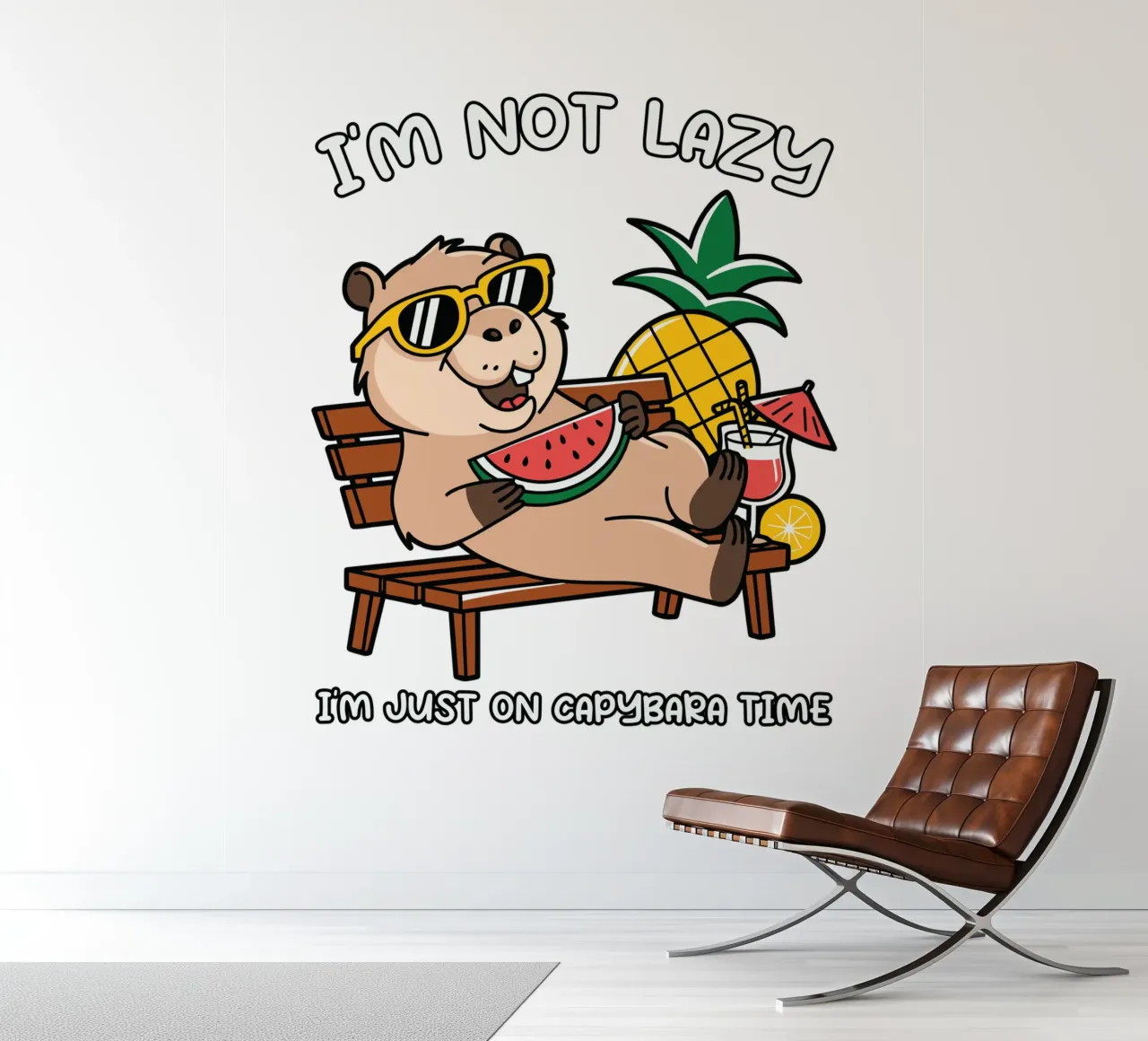 I'M NOT LAZY. I'M JUST ON CAPYBARA TIME fotobehang van edsonramosart