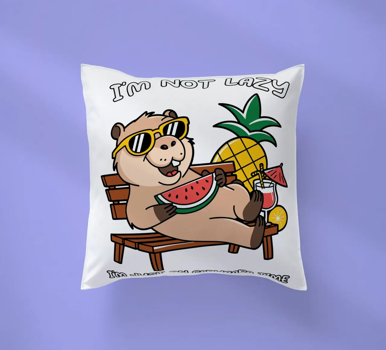 I'M NOT LAZY. I'M JUST ON CAPYBARA TIME coussin de edsonramosart