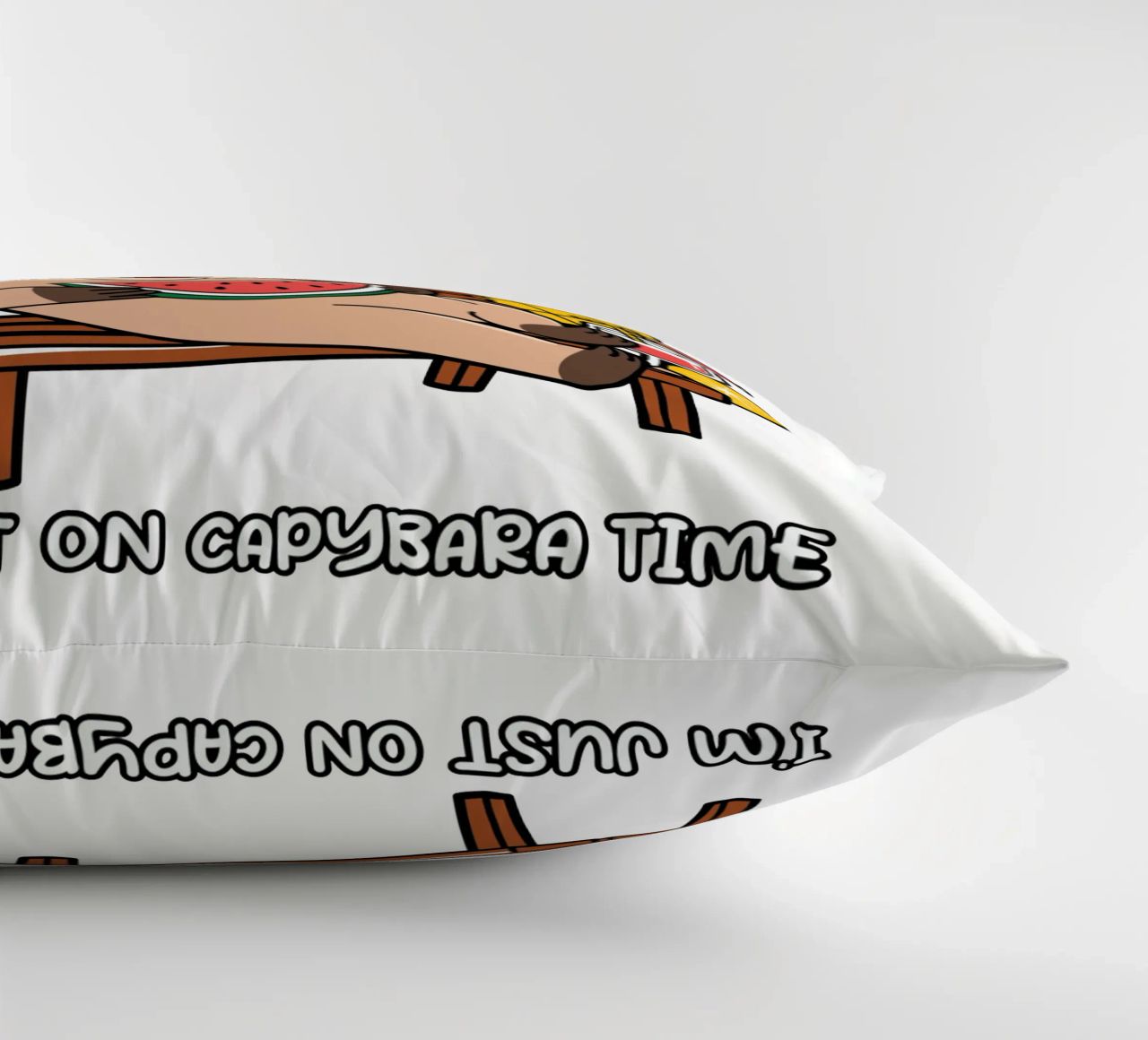 I'M NOT LAZY. I'M JUST ON CAPYBARA TIME decorative cushion by edsonramosart