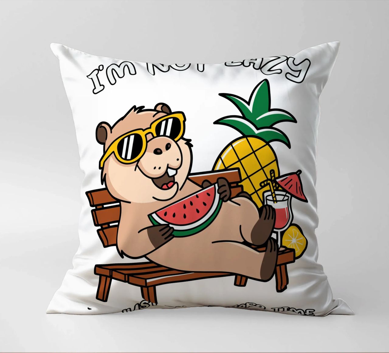 I'M NOT LAZY. I'M JUST ON CAPYBARA TIME decorative cushion by edsonramosart