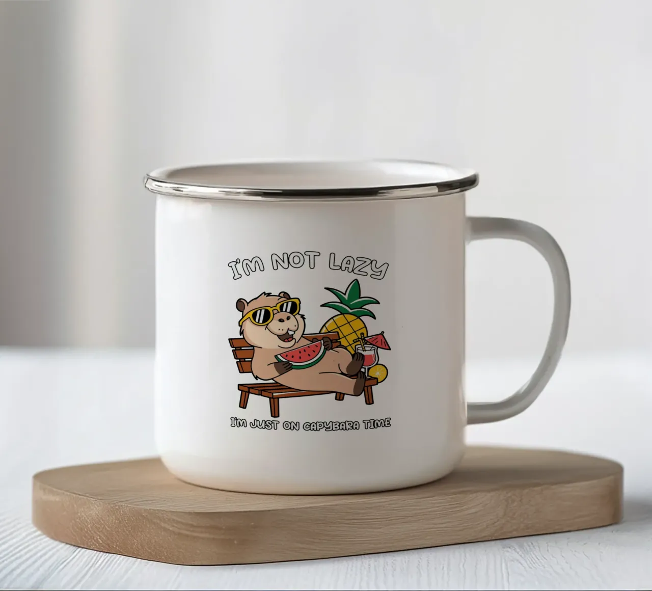 I'M NOT LAZY. I'M JUST ON CAPYBARA TIME mug en émail de edsonramosart
