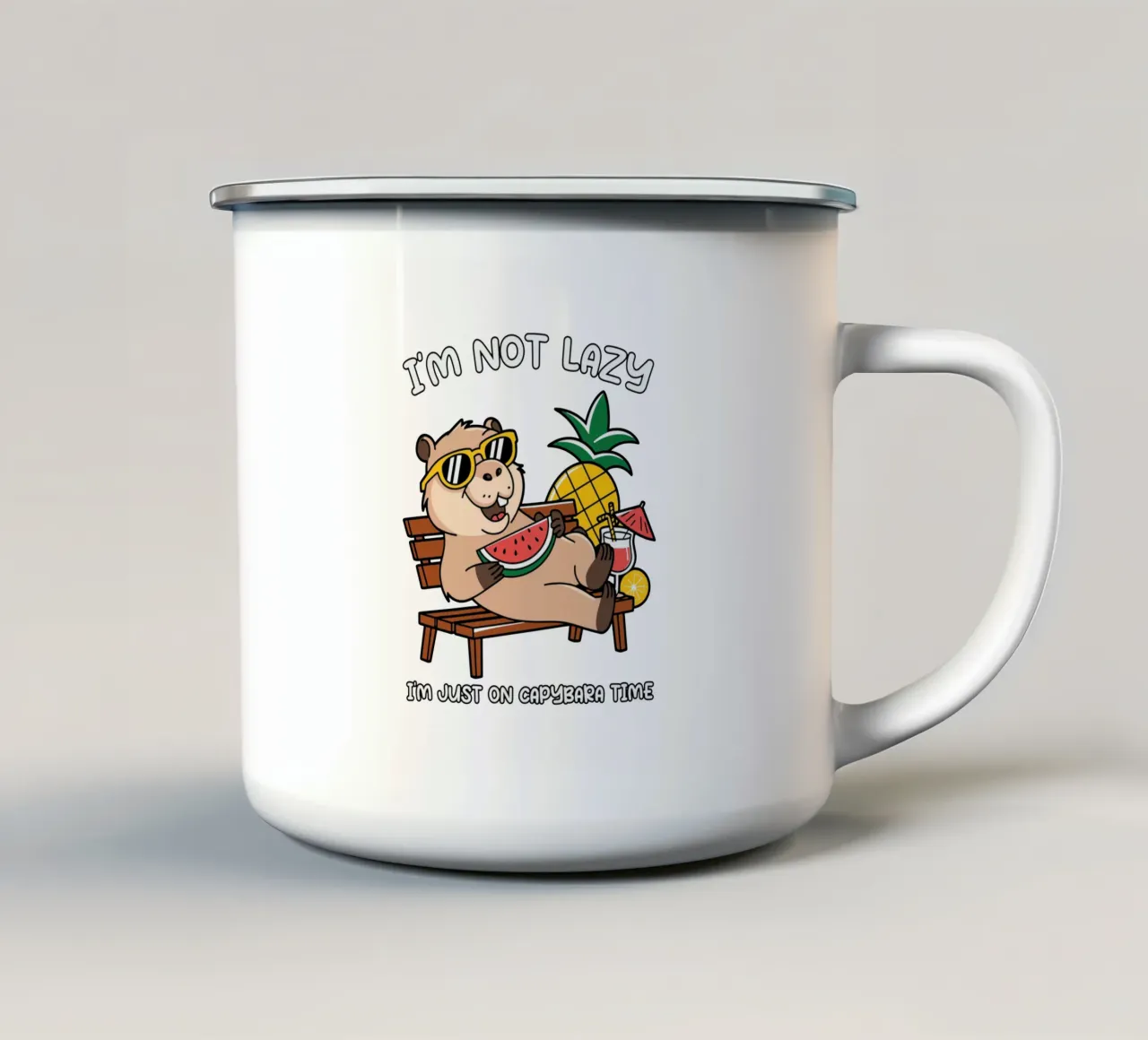 I'M NOT LAZY. I'M JUST ON CAPYBARA TIME mug en émail de edsonramosart