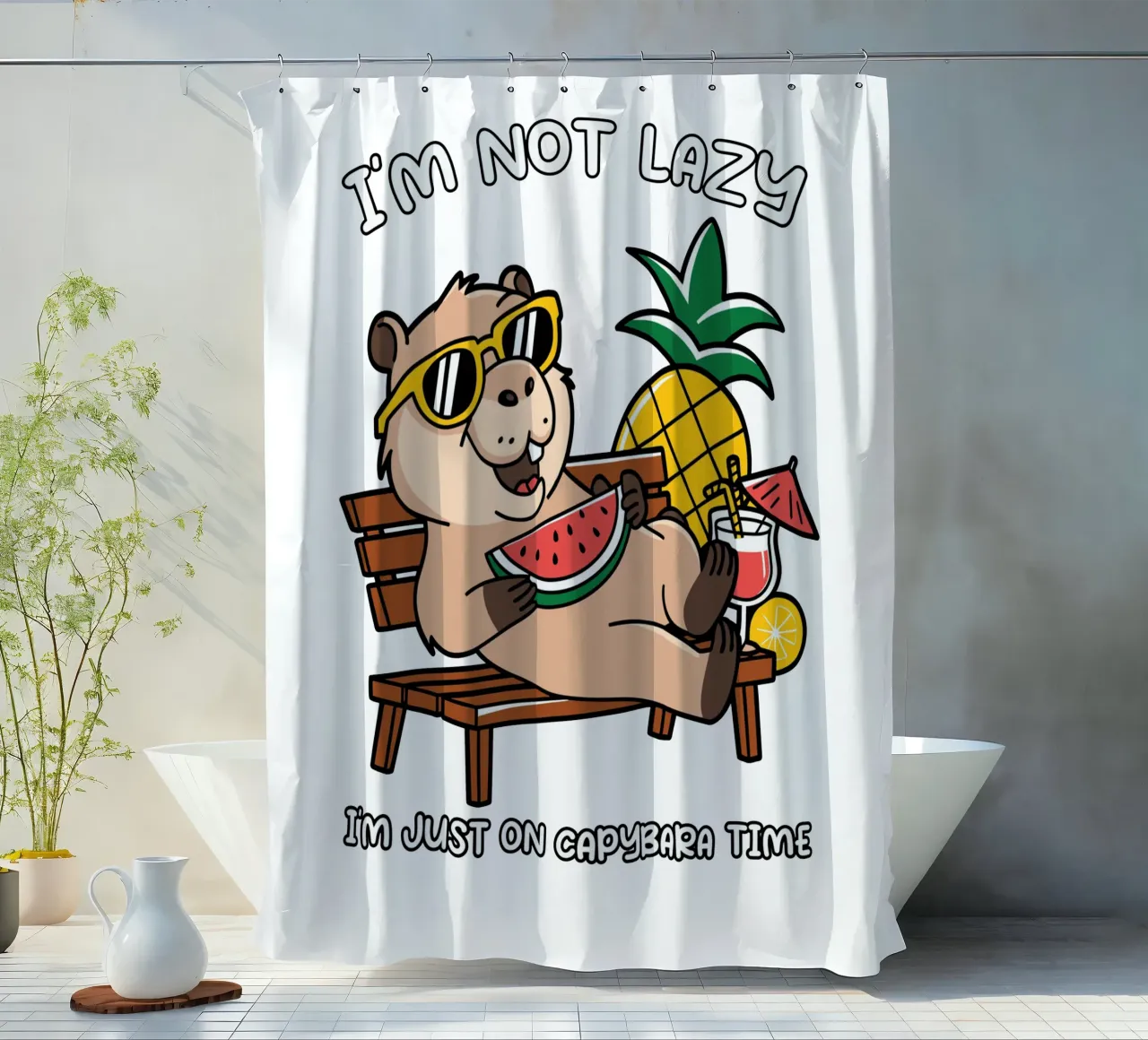 I'M NOT LAZY. I'M JUST ON CAPYBARA TIME rideau de douche de edsonramosart