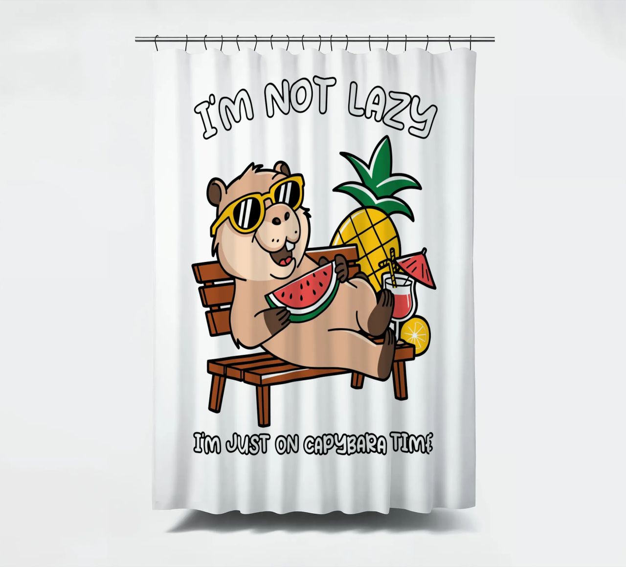 I'M NOT LAZY. I'M JUST ON CAPYBARA TIME shower curtain by edsonramosart