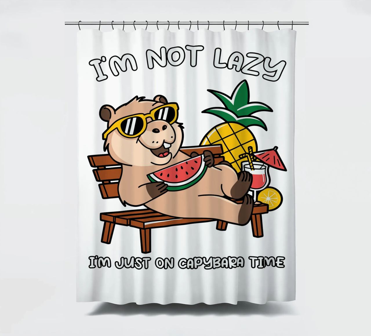 I'M NOT LAZY. I'M JUST ON CAPYBARA TIME shower curtain by edsonramosart