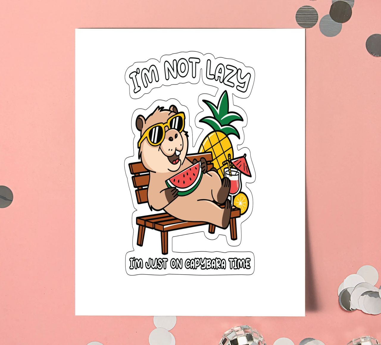 I'M NOT LAZY. I'M JUST ON CAPYBARA TIME sticker sheet by edsonramosart
