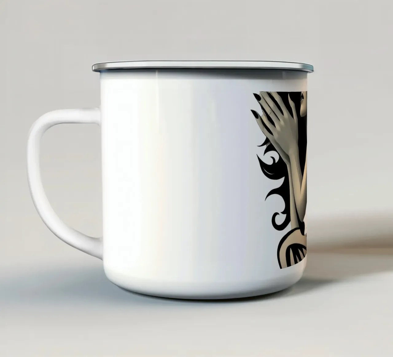 Una donna in preghiera, simbolo di pace e riflessione tazza in smalto da DesignDoodle