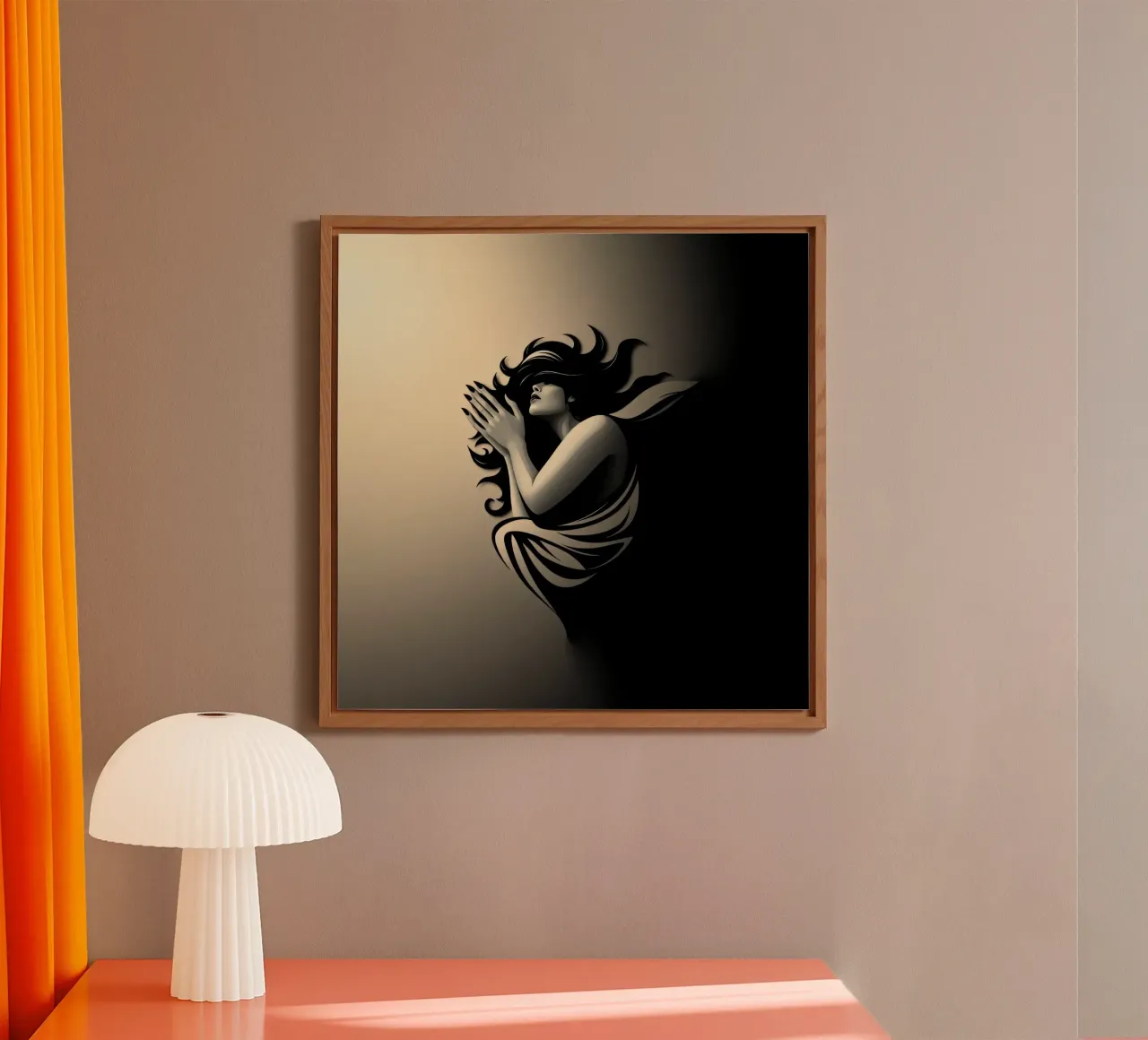 Una donna in preghiera, simbolo di pace e riflessione alluminio dibond da DesignDoodle