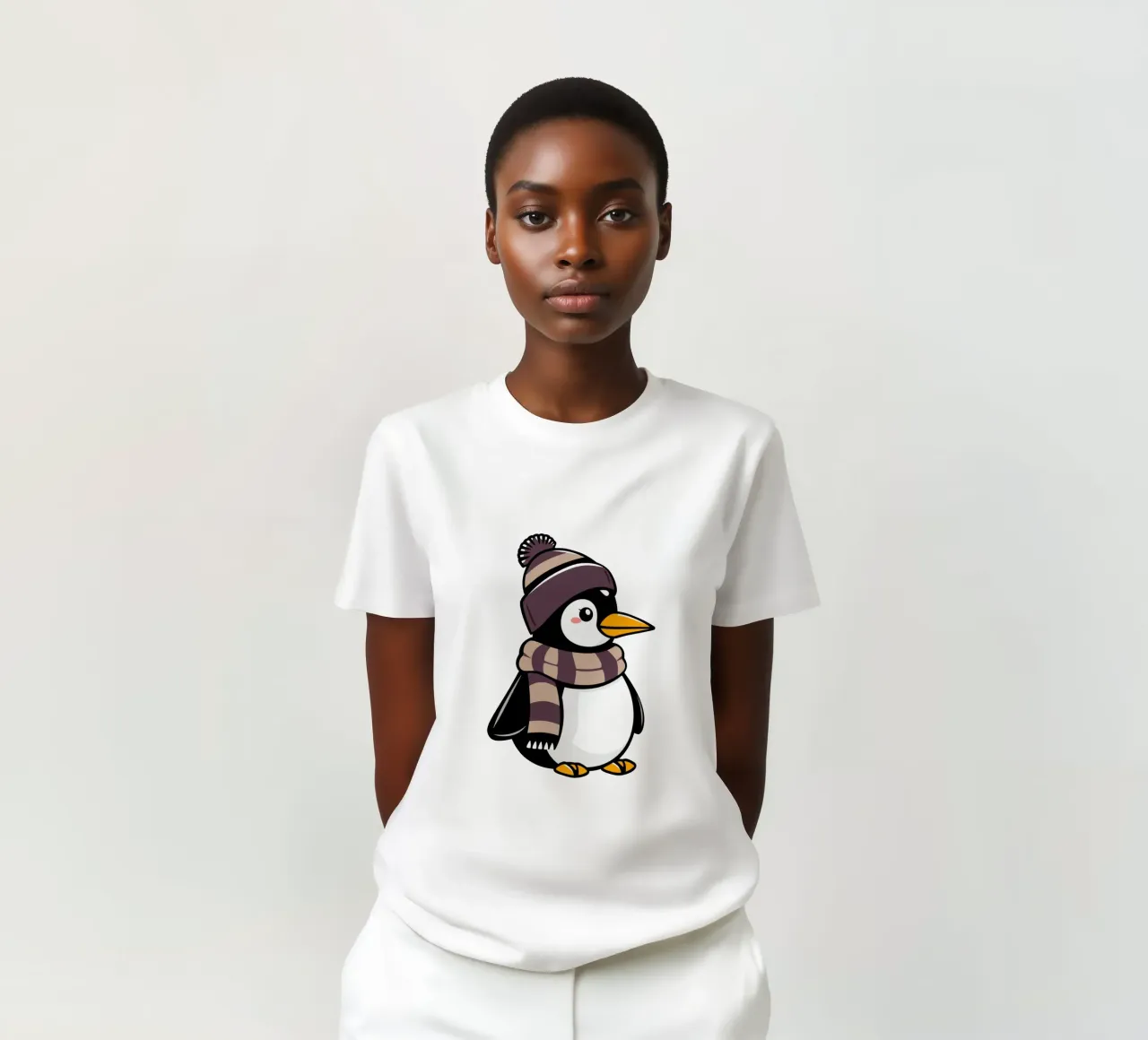 Simpatico pinguino dei cartoni animati con cappello e sciarpa invernali t-shirt da DesignDoodle