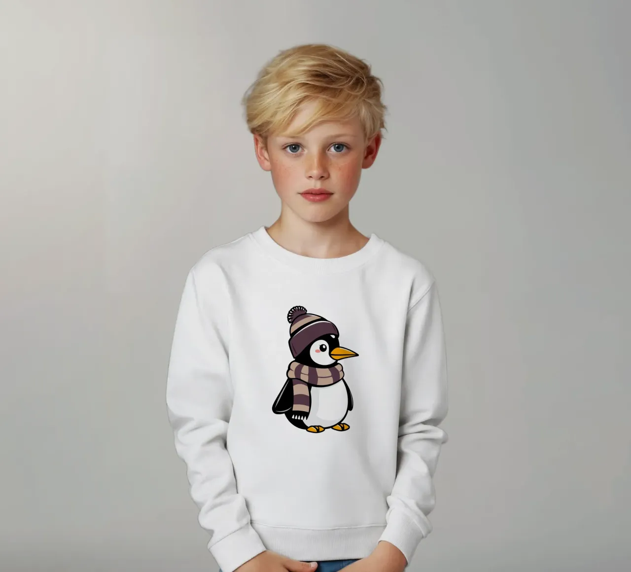 Simpatico pinguino dei cartoni animati con cappello e sciarpa invernali felpa bambino da DesignDoodle