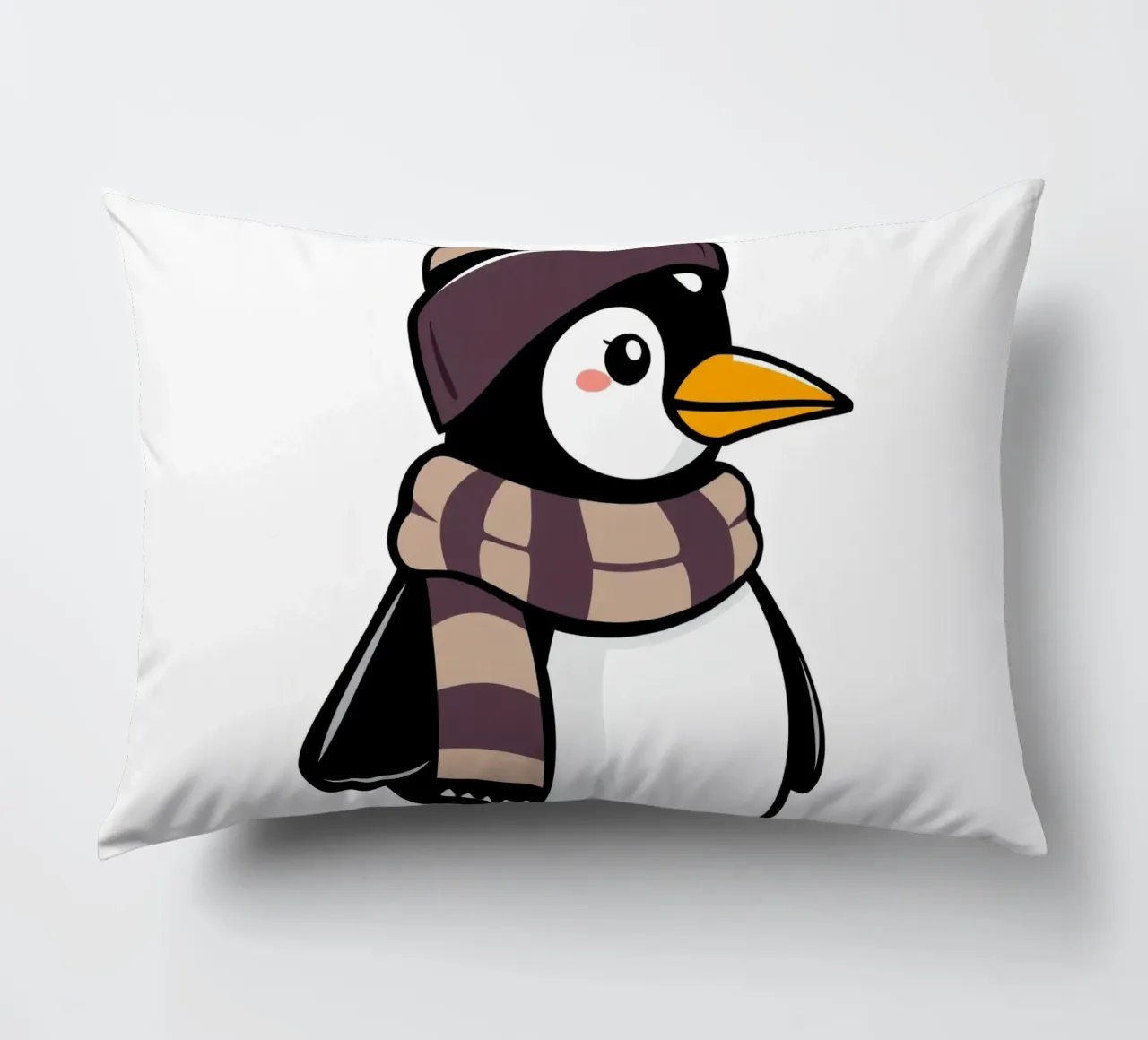 Simpatico pinguino dei cartoni animati con cappello e sciarpa invernali cuscino da DesignDoodle