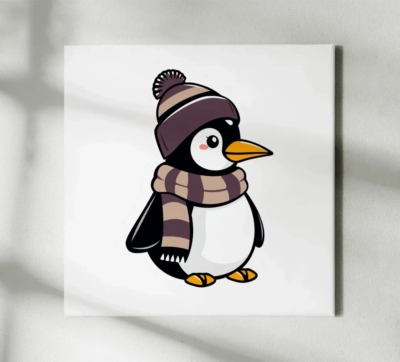 Simpatico pinguino dei cartoni animati con cappello e sciarpa invernali tela con Cornice a cassetta da DesignDoodle