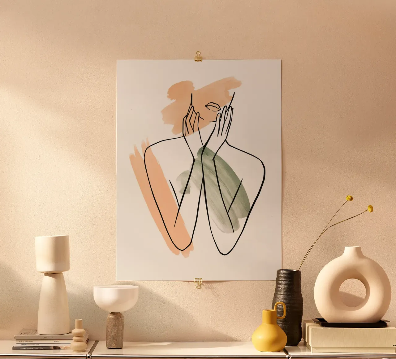 Donna nello stile della line art con pittura ad acquerello poster con telaio in plastica da ArtDesign by KBK