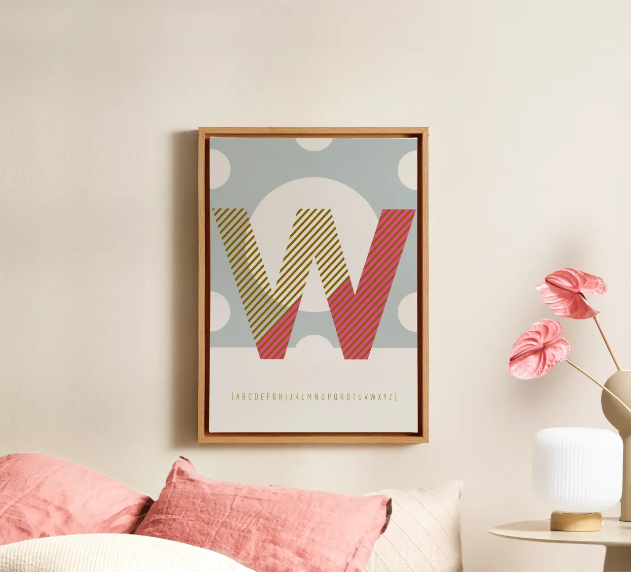 W Typeface Alphabet tela con Cornice a cassetta da lazydaypaper