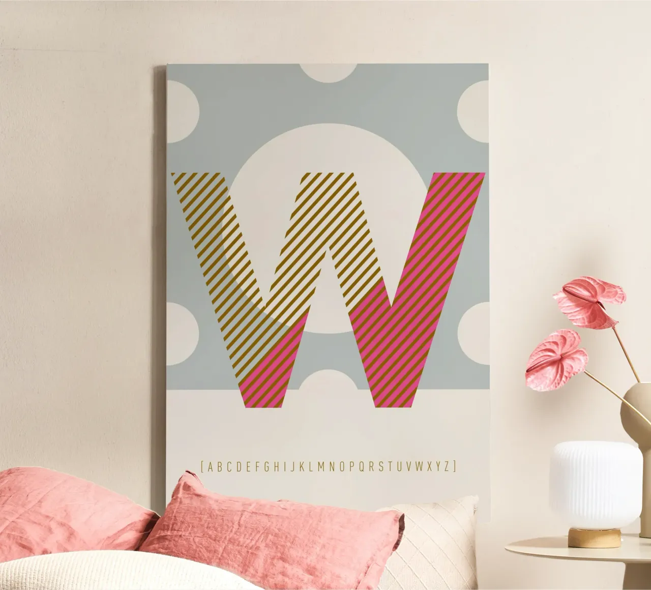 W Typeface Alphabet tela con Cornice a cassetta da lazydaypaper