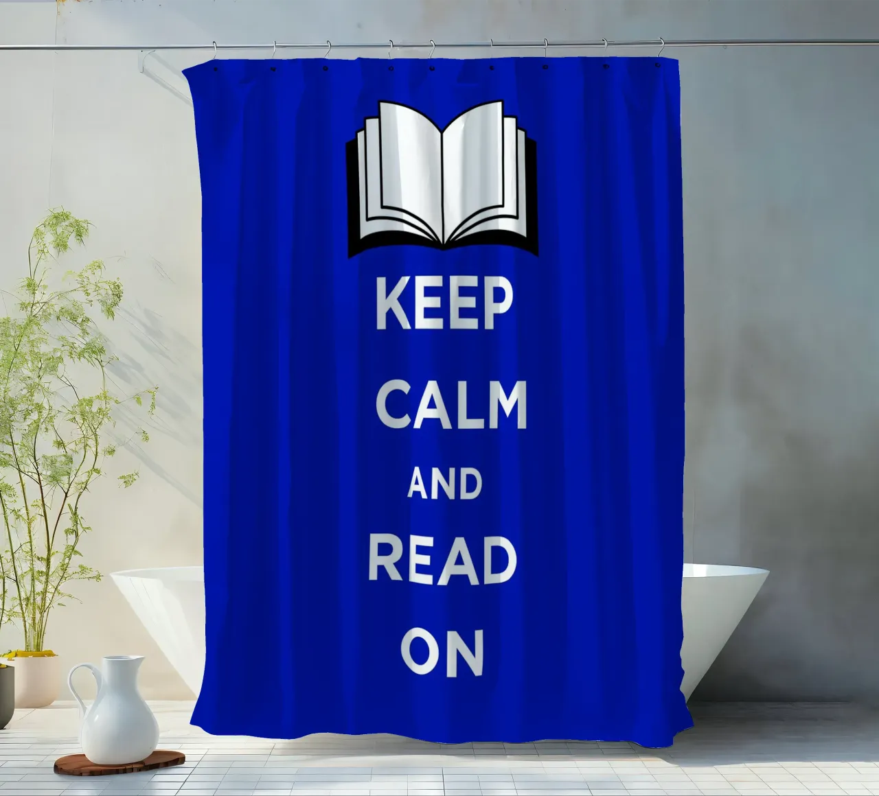 Keep Calm and Read On - Blue Background tenda da doccia da FABOArt