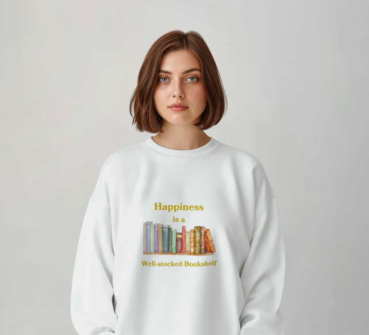 "Happiness is a well-stocked bookshelf" felpa da FABOArt