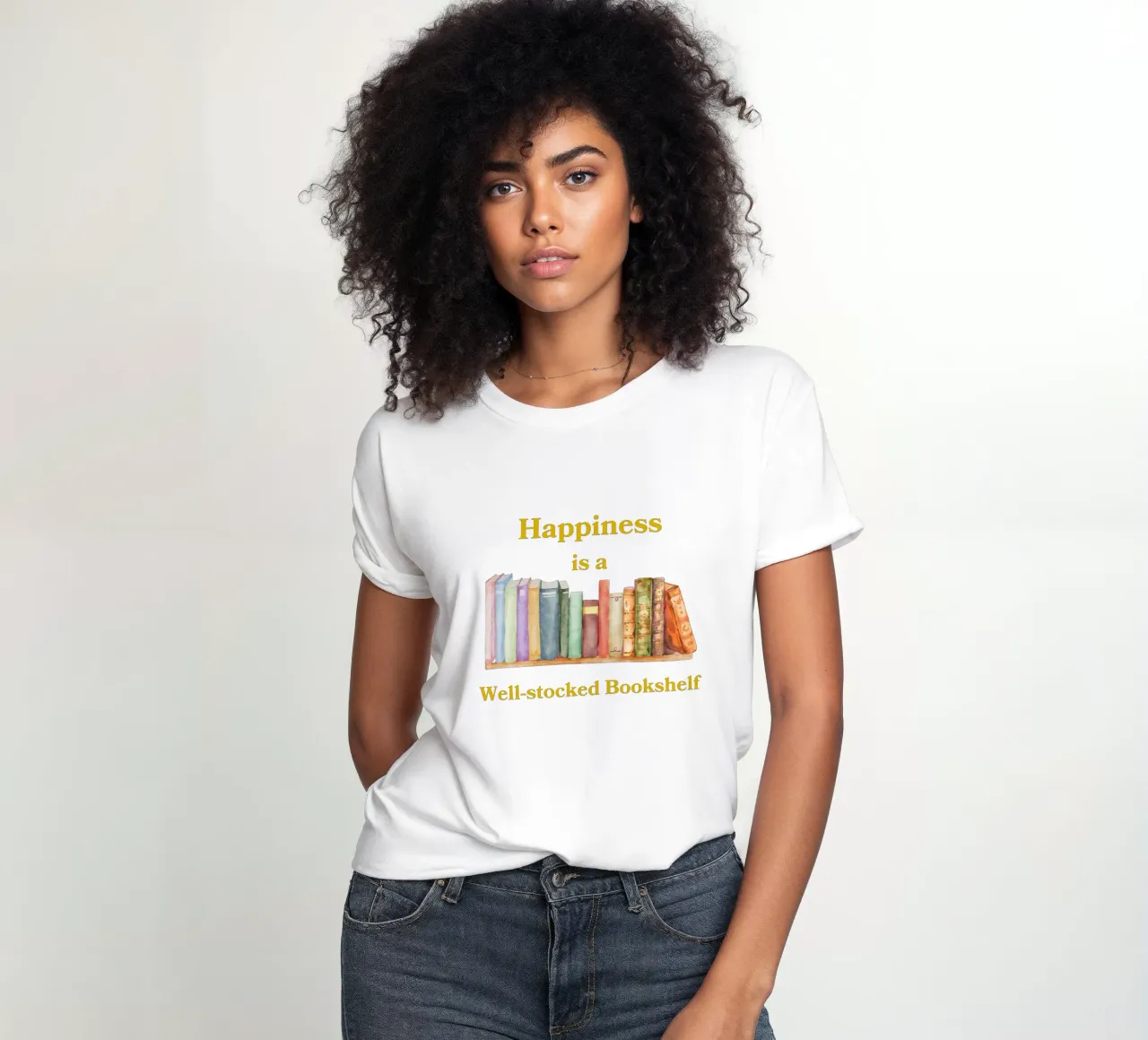"Happiness is a well-stocked bookshelf" Frauen T-Shirt von FABOArt