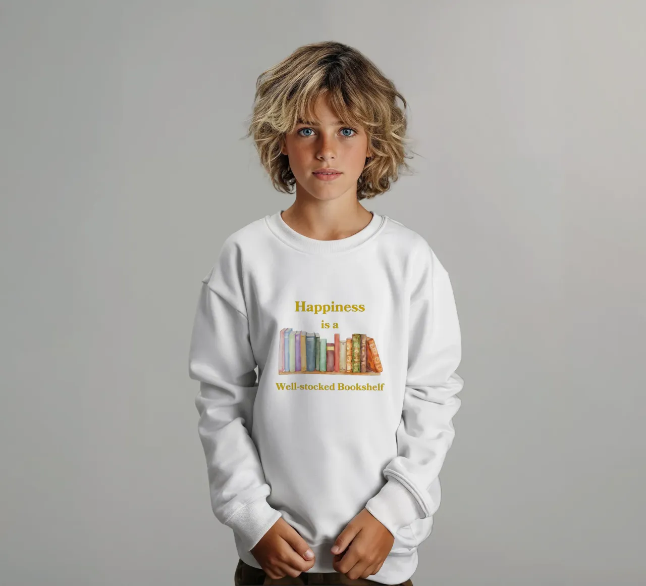 "Happiness is a well-stocked bookshelf" felpa bambino da FABOArt
