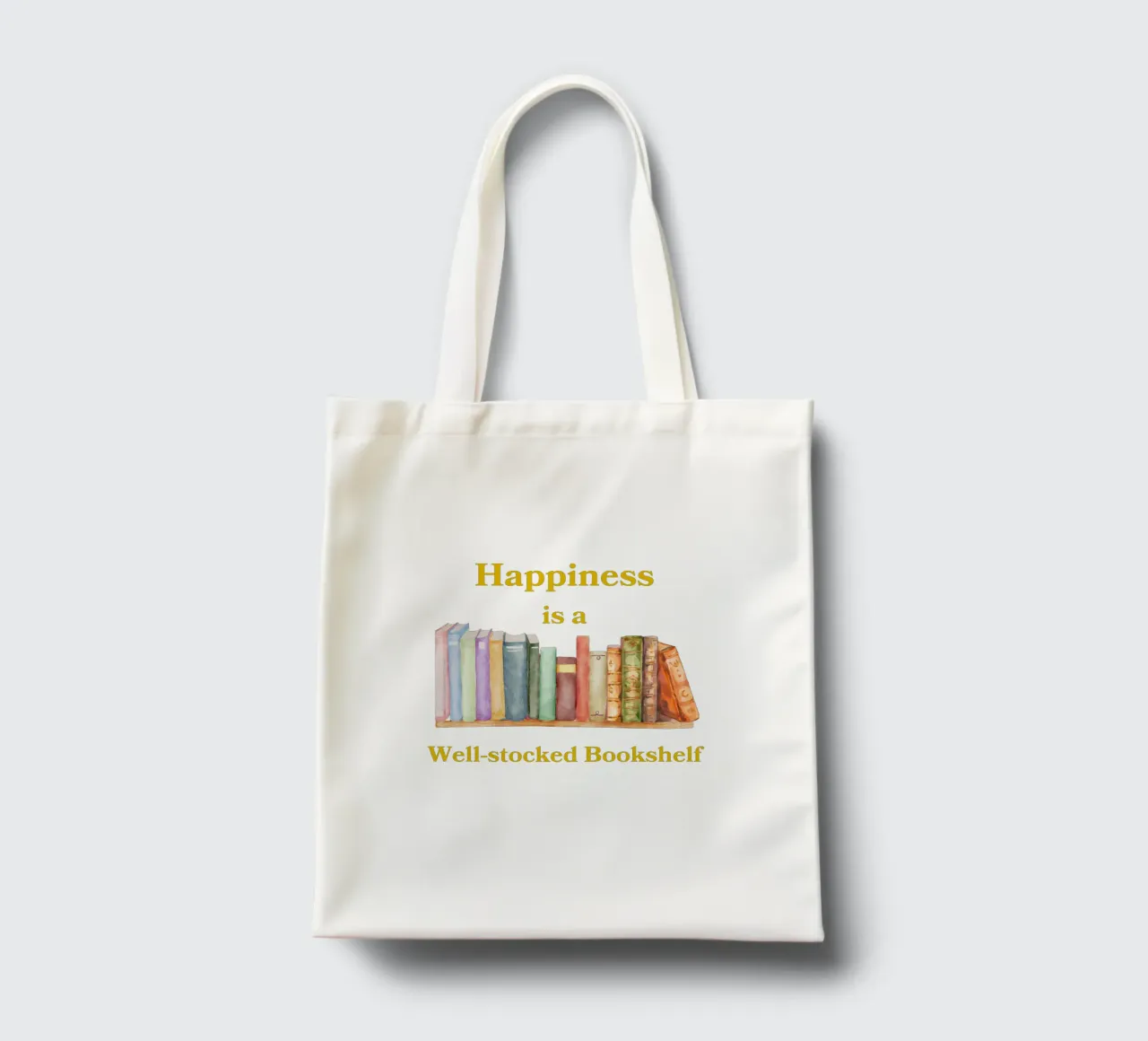 "Happiness is a well-stocked bookshelf" borsa in juta da FABOArt