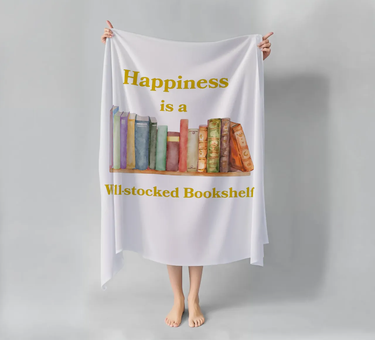 "Happiness is a well-stocked bookshelf" telo mare da FABOArt