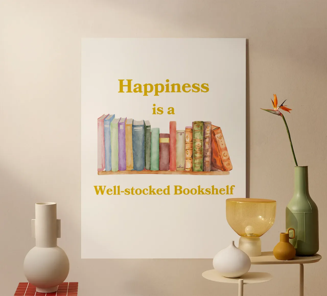 "Happiness is a well-stocked bookshelf" plexiglass da FABOArt