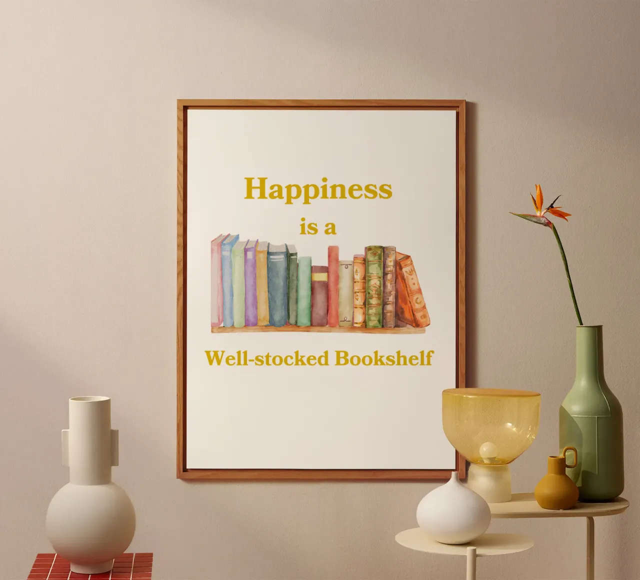 "Happiness is a well-stocked bookshelf" alluminio dibond da FABOArt