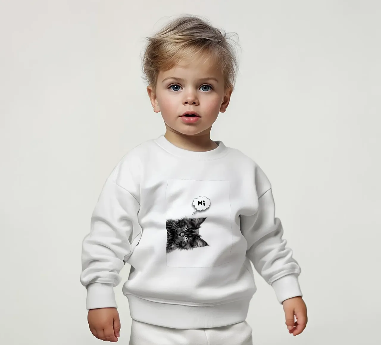 Un simpatico gattino dice "ciao" felpa neonato da Carinaprint