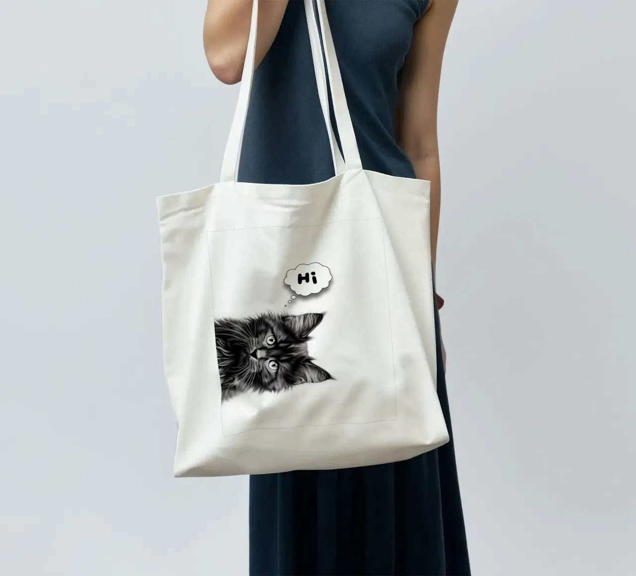 Un simpatico gattino dice "ciao" borsa in juta da Carinaprint