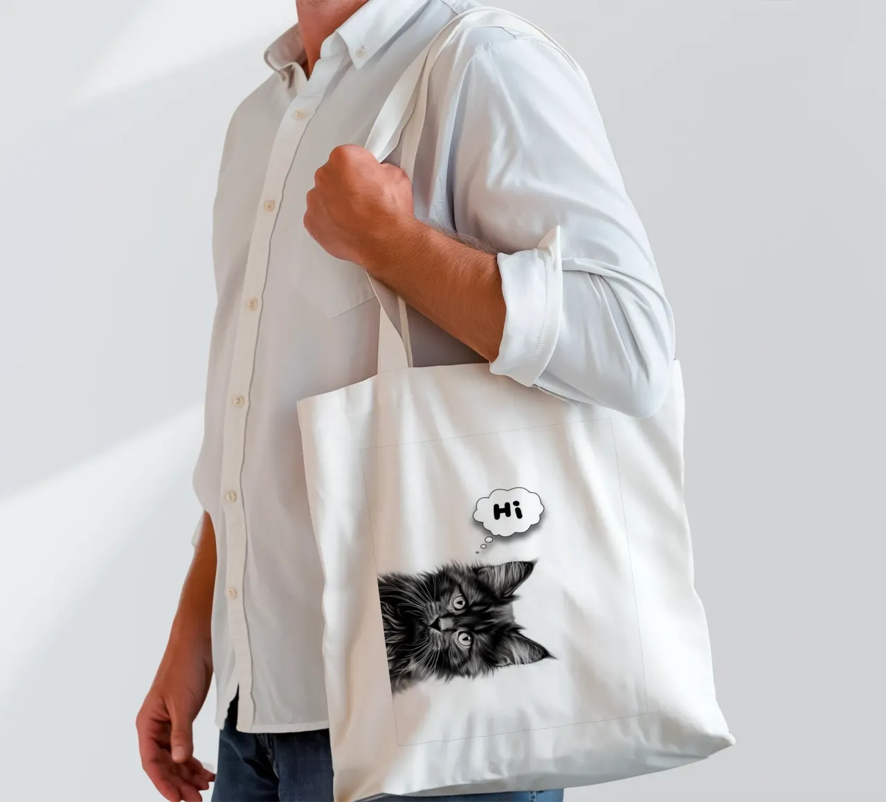 Un simpatico gattino dice "ciao" borsa in juta da Carinaprint