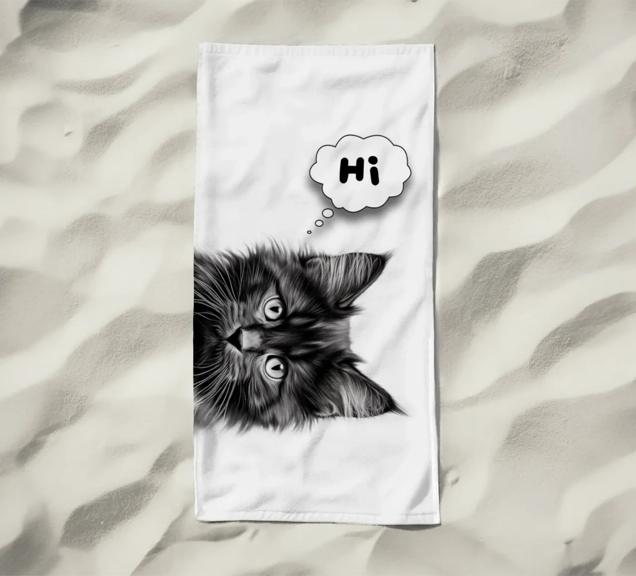 Un simpatico gattino dice "ciao" telo mare da Carinaprint