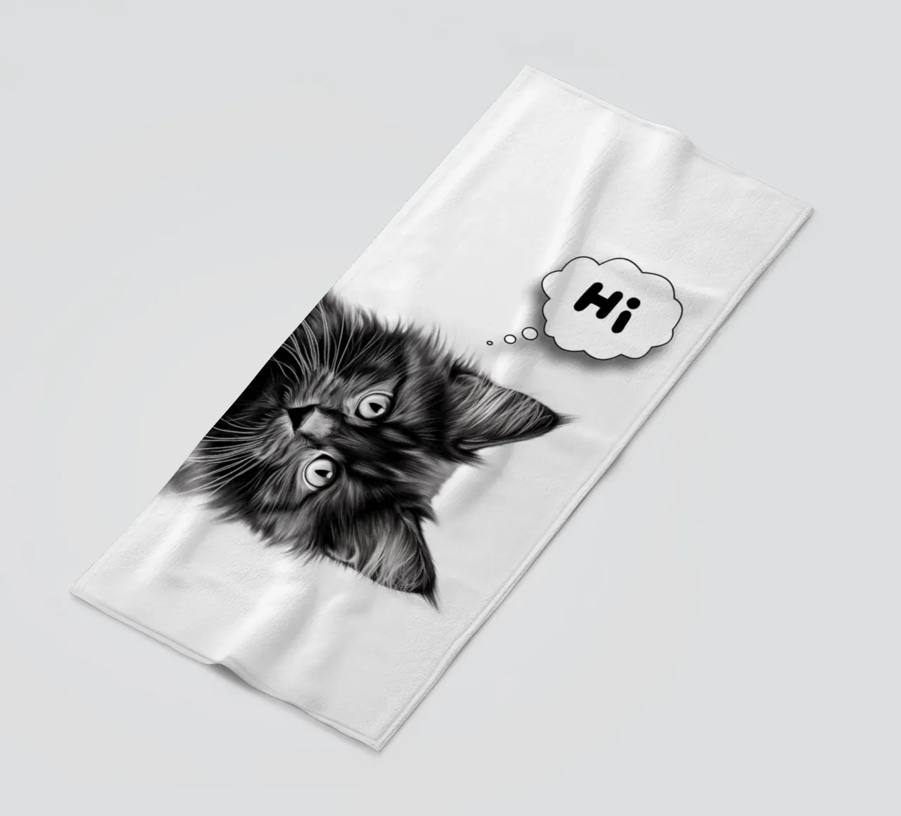 Un simpatico gattino dice "ciao" telo mare da Carinaprint