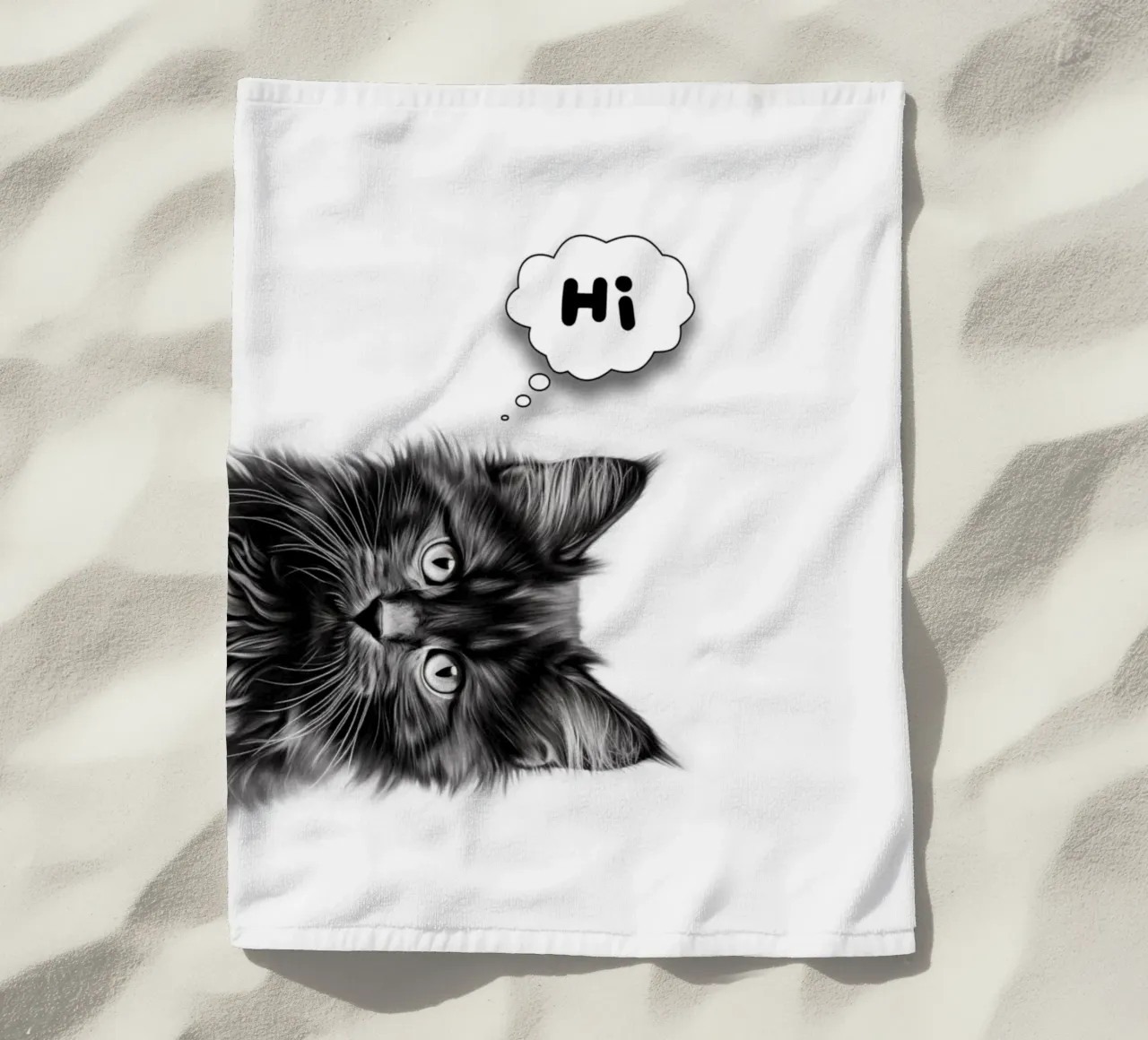 Un simpatico gattino dice "ciao" telo mare da Carinaprint