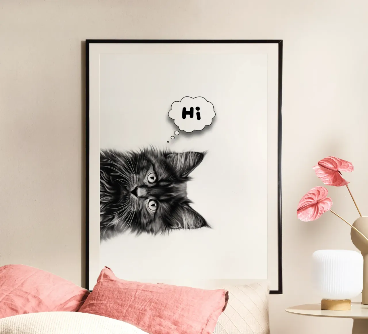 Un simpatico gattino dice "ciao" carta hahnemühle da Carinaprint