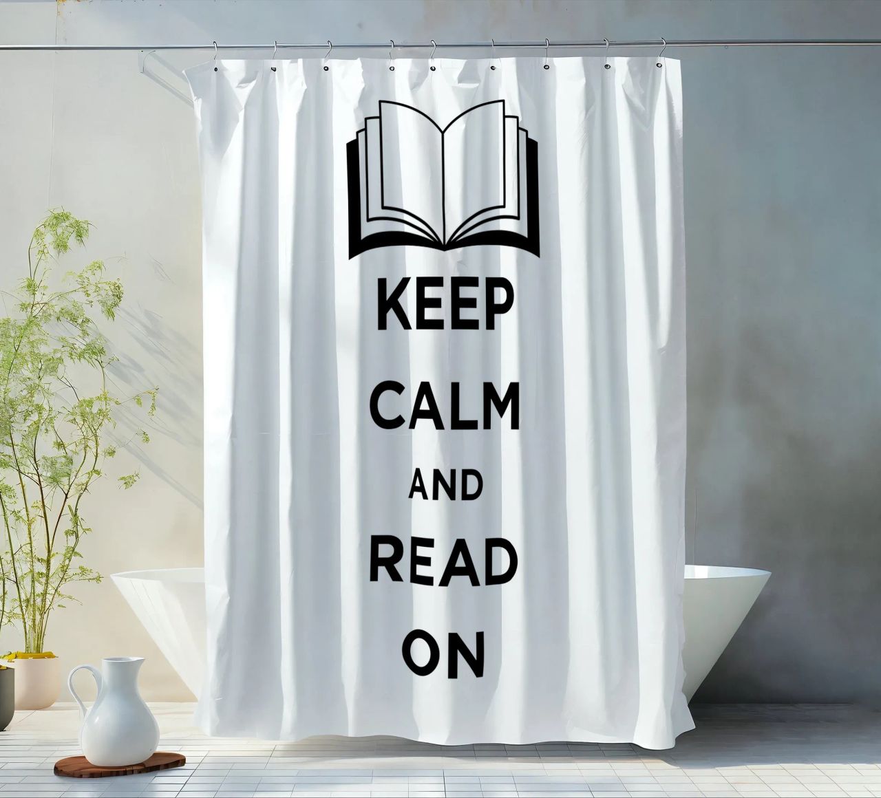 KEEP CALM AND READ ON tenda da doccia da FABOArt