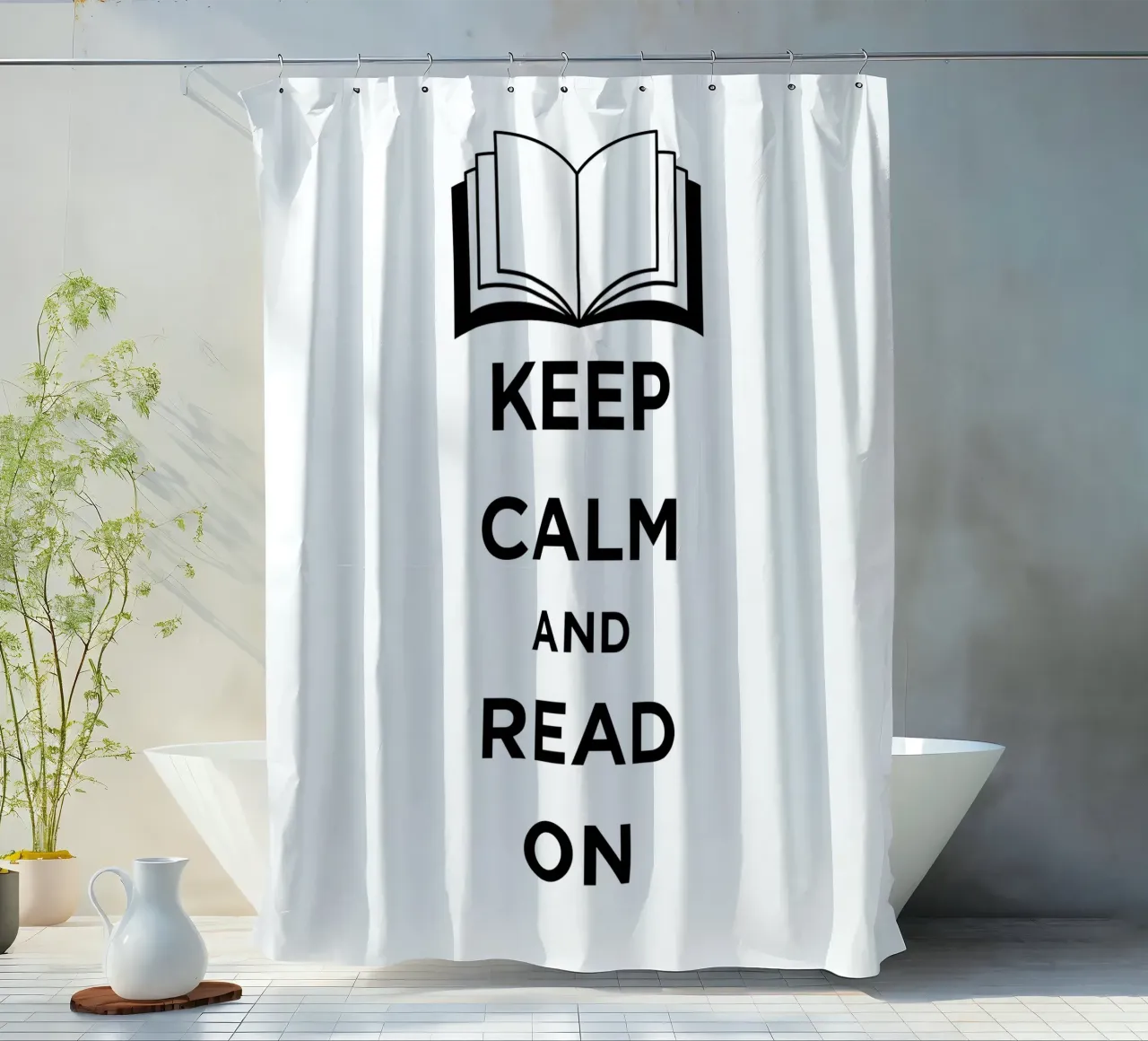 KEEP CALM AND READ ON tenda da doccia da FABOArt