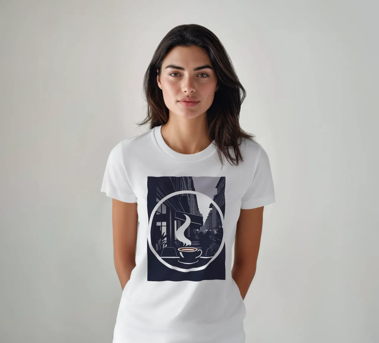 Accogliente atmosfera da caffetteria in una strada trafficata t-shirt da DesignDoodle