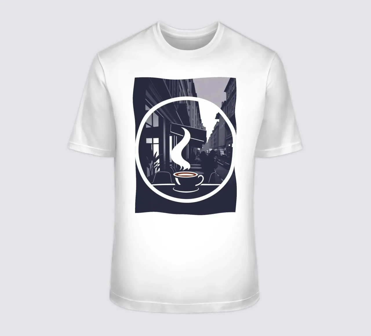 Accogliente atmosfera da caffetteria in una strada trafficata t-shirt da DesignDoodle