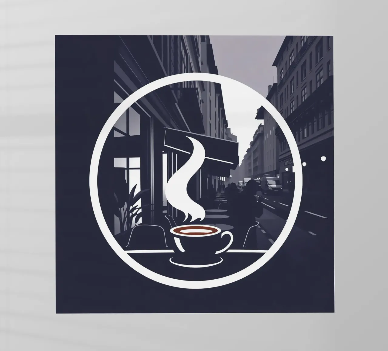 Accogliente atmosfera da caffetteria in una strada trafficata pellicola backlit da DesignDoodle