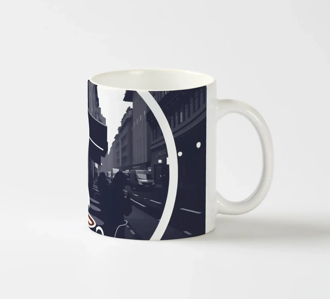 Accogliente atmosfera da caffetteria in una strada trafficata tazza in ceramica da DesignDoodle