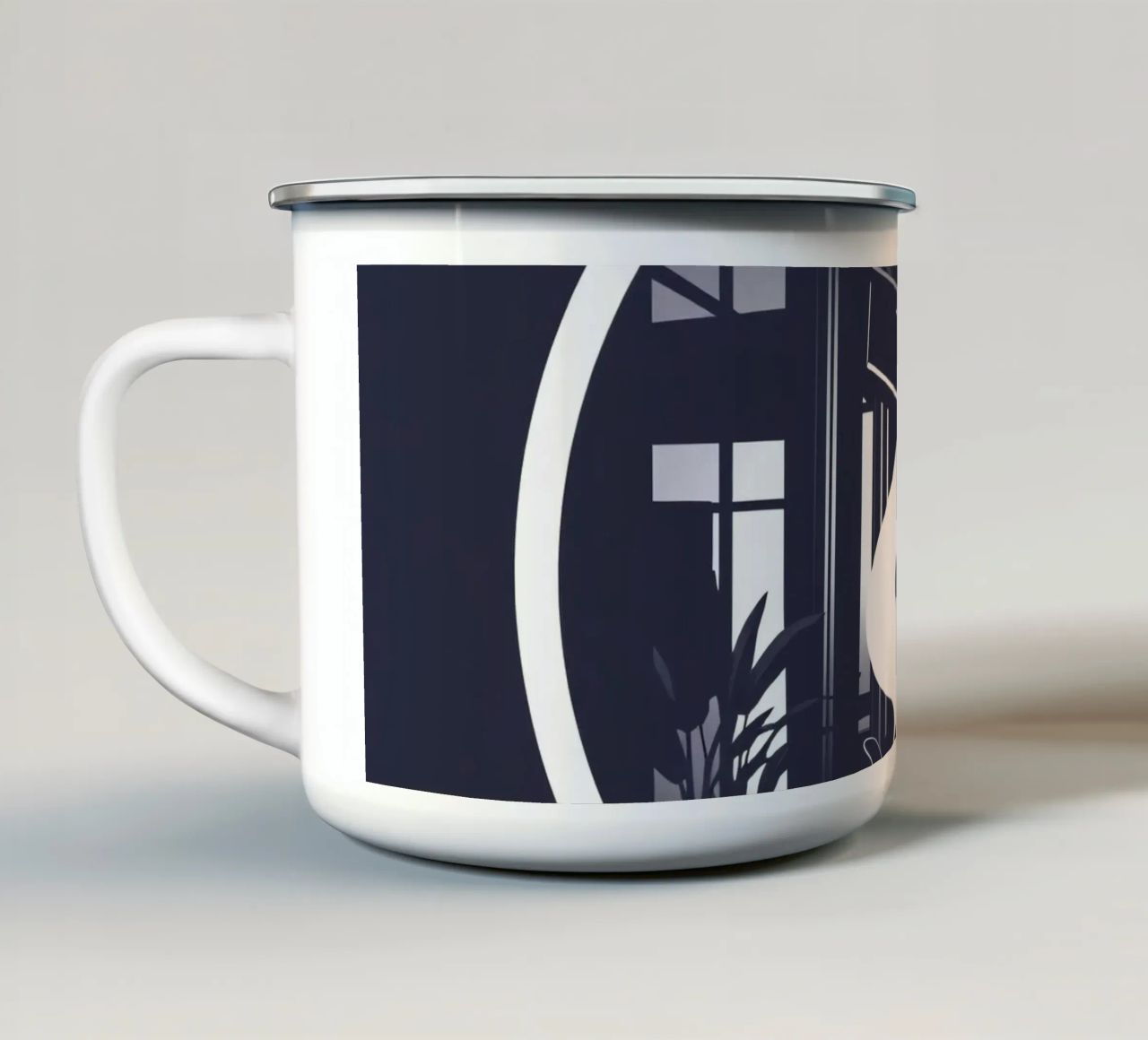 Accogliente atmosfera da caffetteria in una strada trafficata tazza in smalto da DesignDoodle