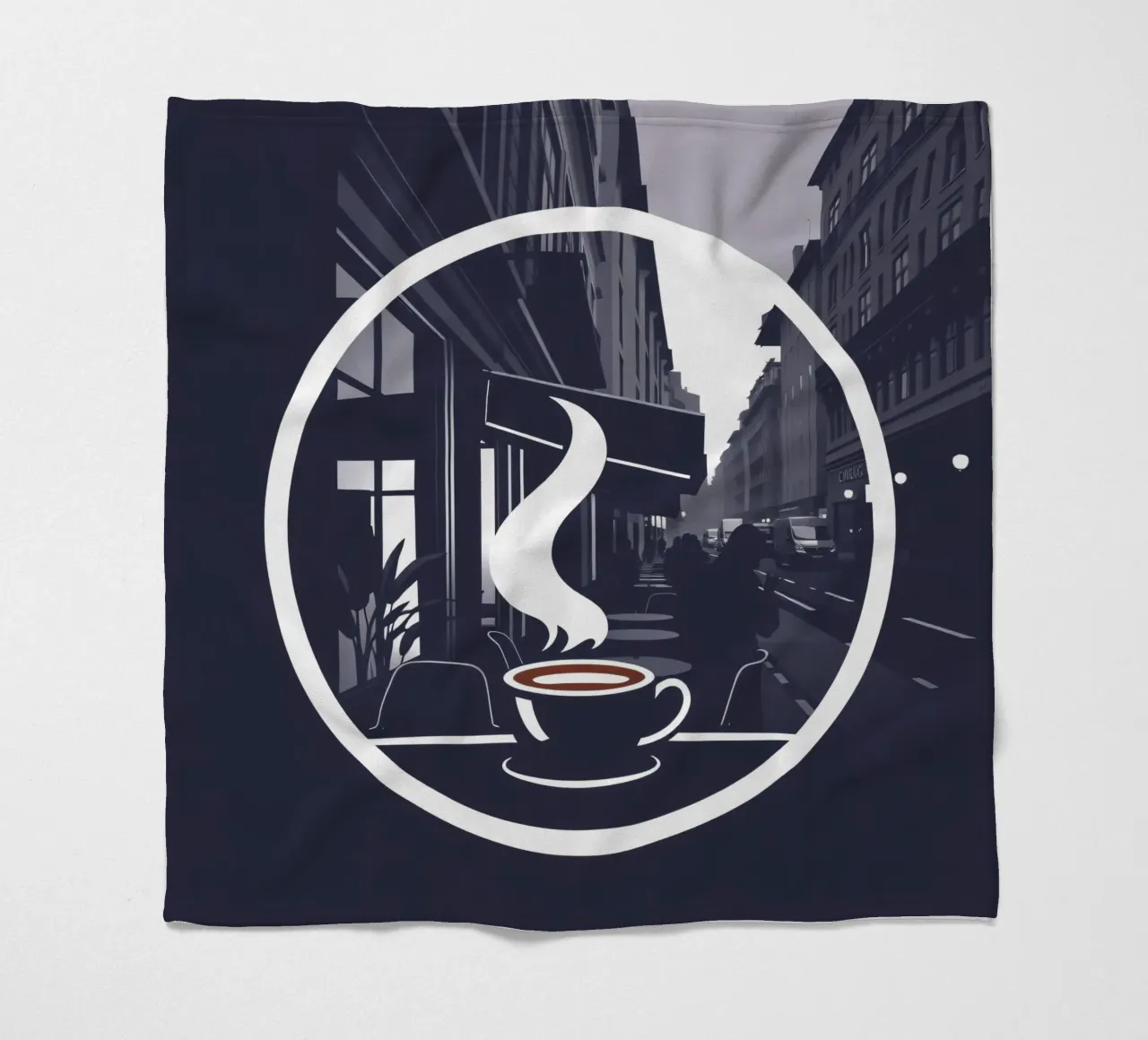 Gemütliche Coffeeshop-Atmosphäre an einer belebten Straße Fleecedecke von DesignDoodle