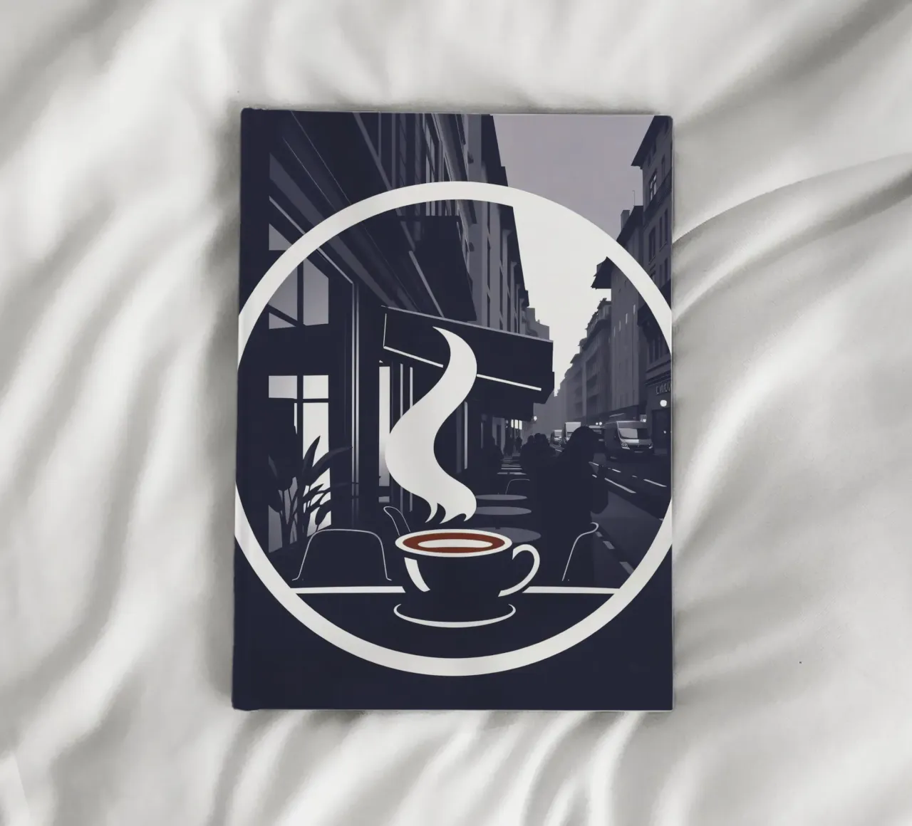 Gezellige coffeeshopsfeer in een drukke straat notitieboek van DesignDoodle