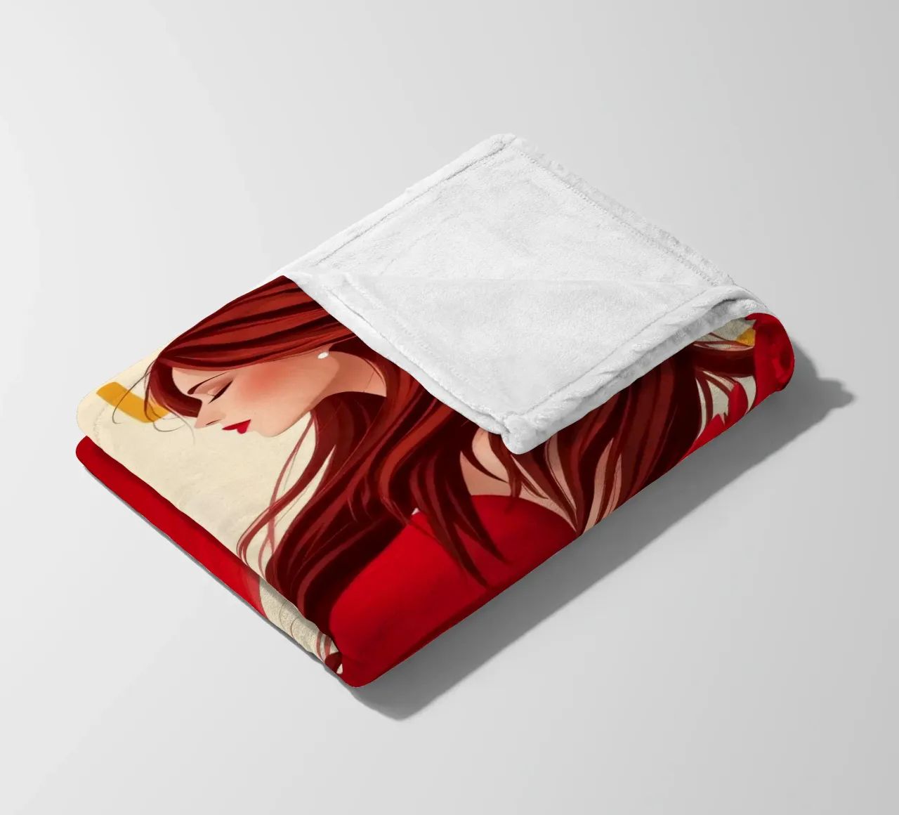 Una donna in un fluente abito rosso circondata da rose in fiore coperta in pile da DesignDoodle